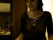 Cute young wife in sexy lingerie sucking dick and licking